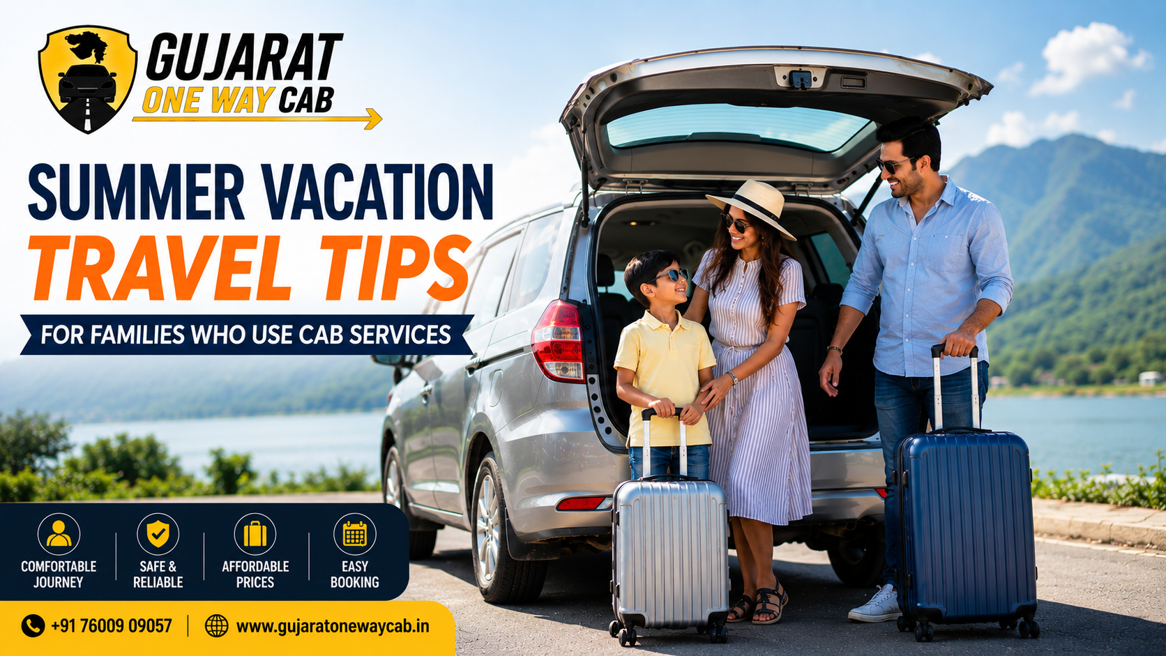 Family cab service in Gujarat for summer vacation cab booking Gujarat with one way cab service for family trips and outstation travel